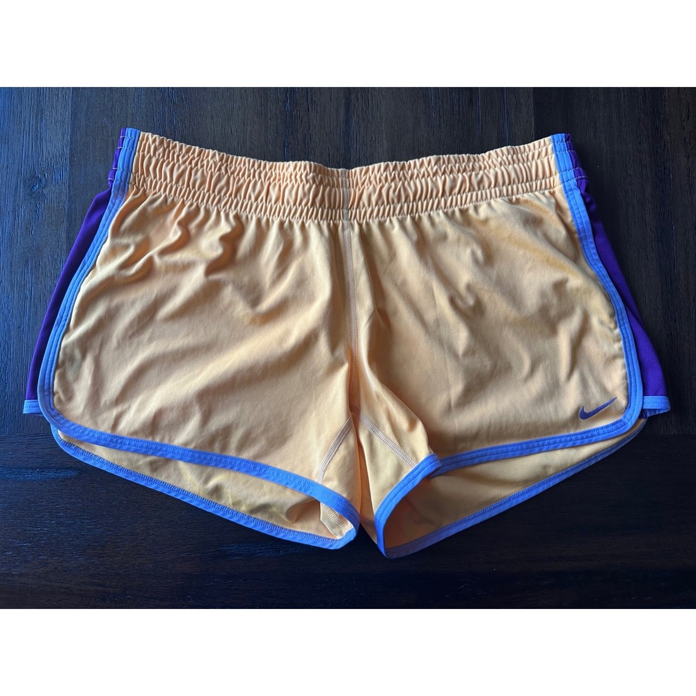 Nike Dri-FIT Women Running Shorts Yellow Purple Athletic Gym Track Medium